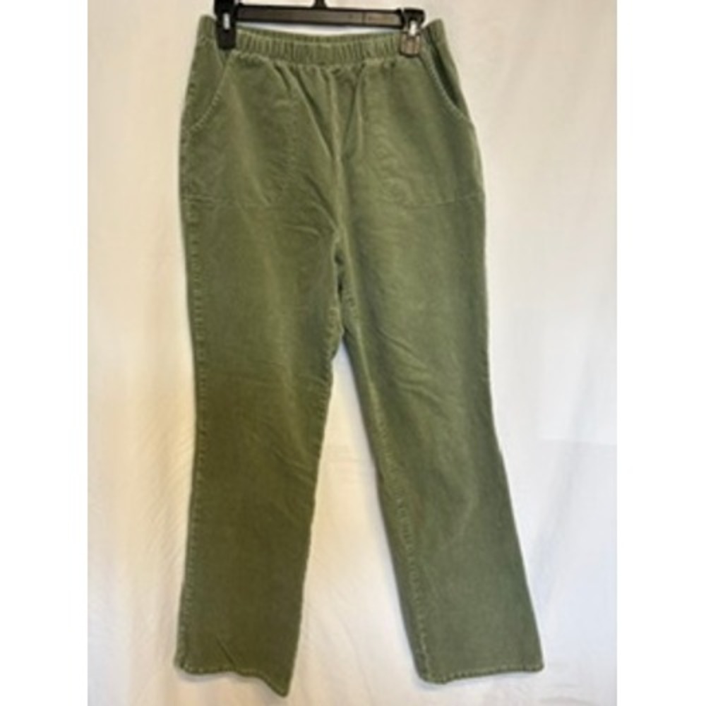 Denim & Co Crosstretch Green Corduroy Pants Womens Medium Tall Elastic Waist